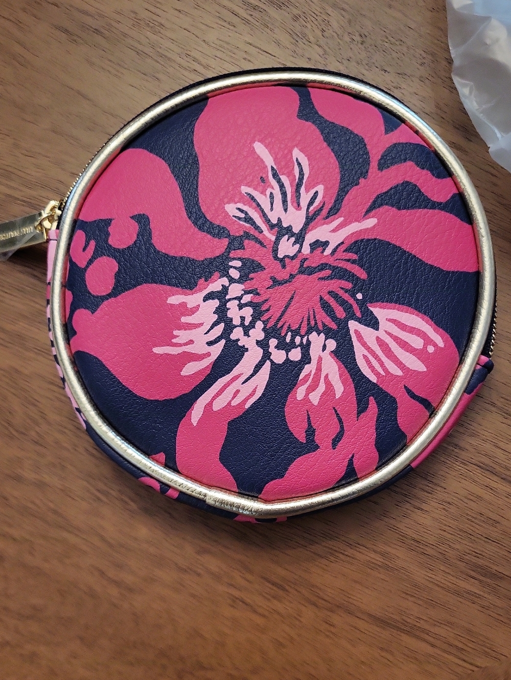 Round Floral Coin Purse - Pink and Navy